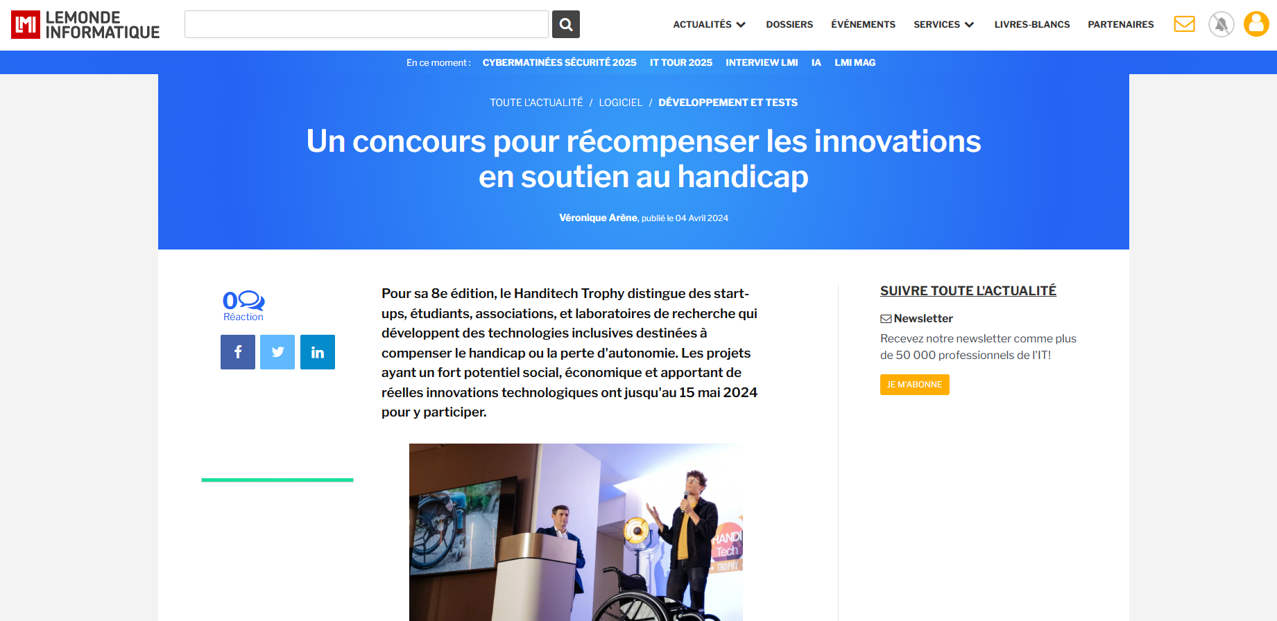 Un concours pour récompenser les innovations en soutien au handicap (mention de 800 projets)